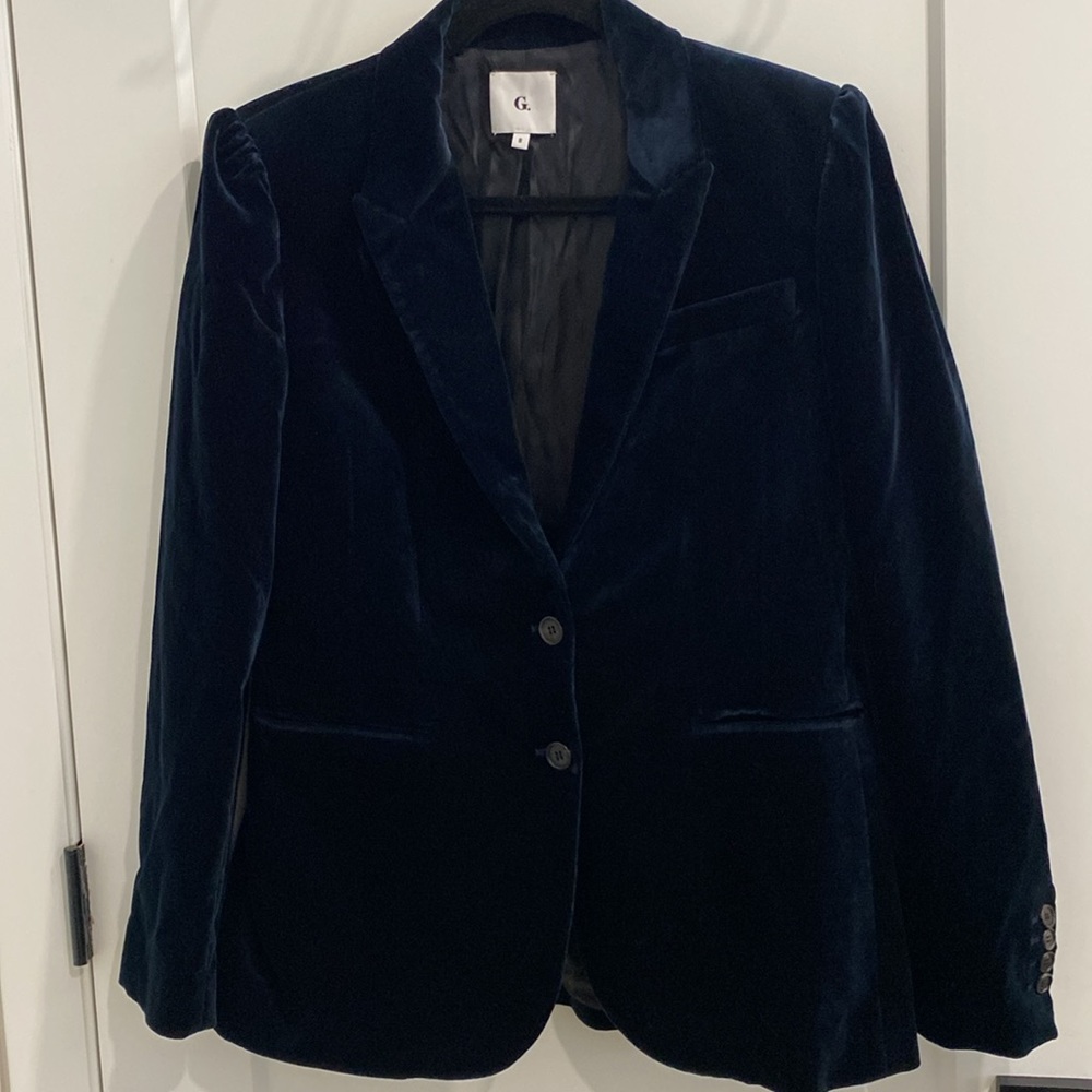Deep Oxford Blue Velvet Tailored Blazer by Goop | Size 8 - Picture 12 of 13